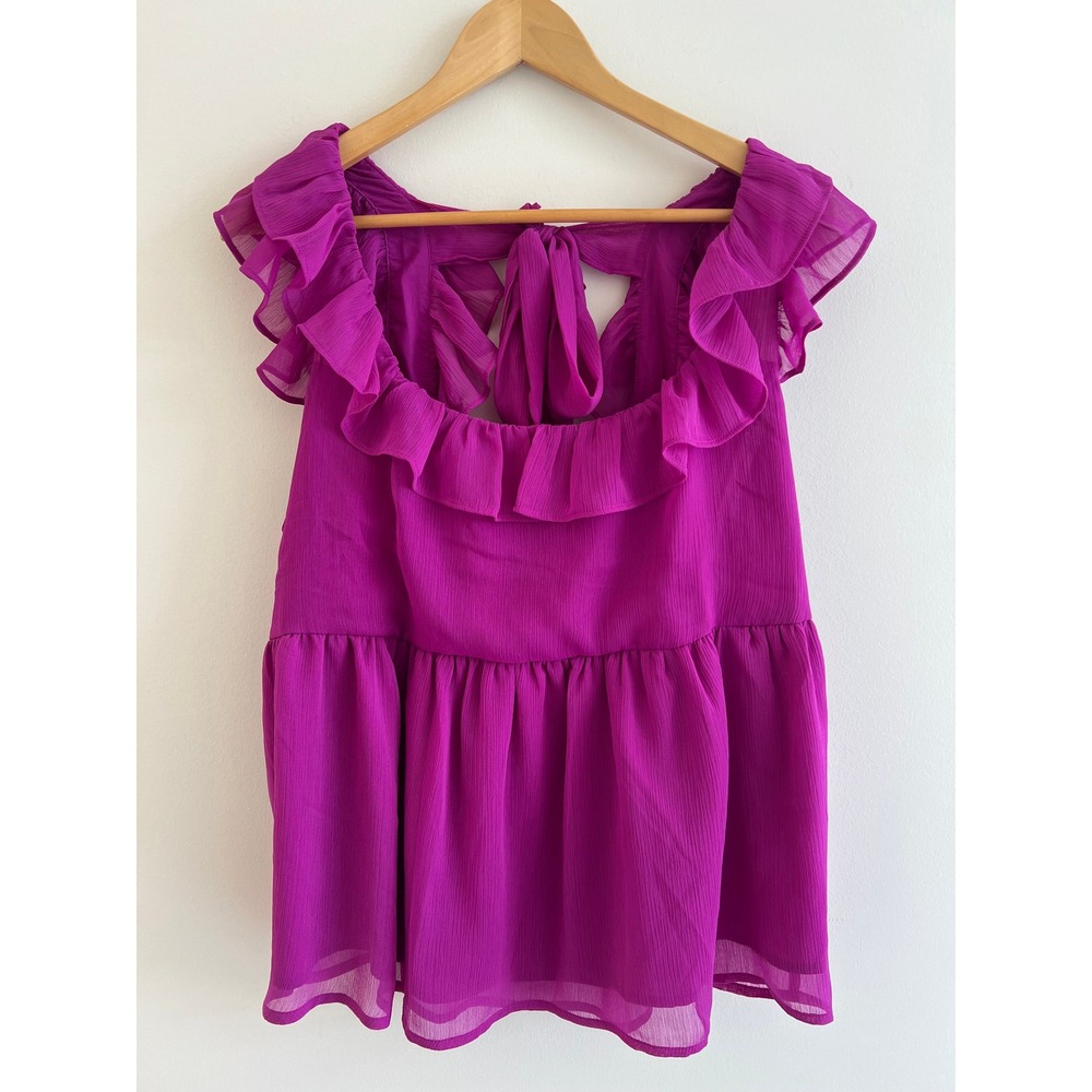 NWT Banana Republic Magenta Ruffle Babydoll Top Size L Statement Party Going Out